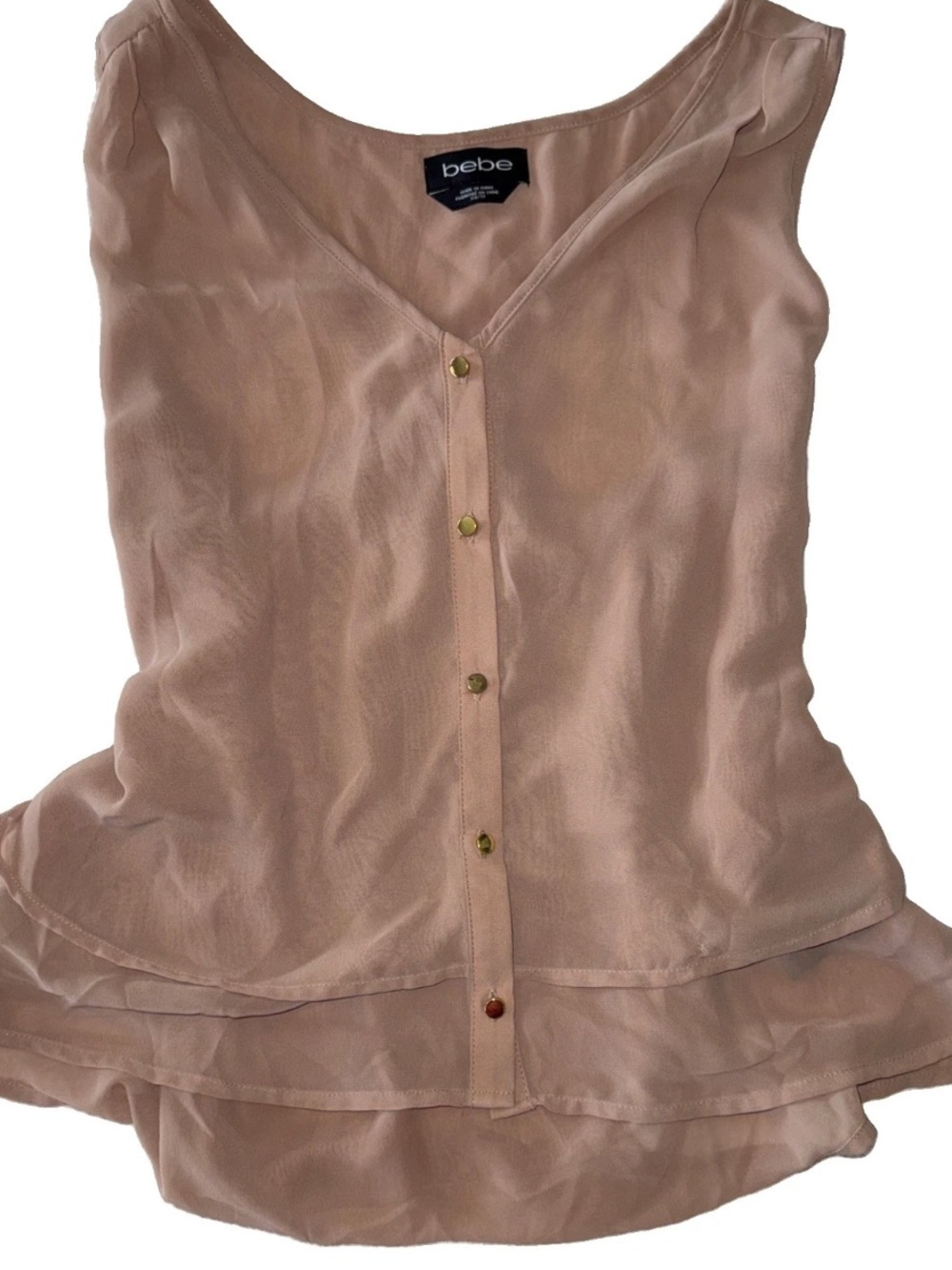 bebe Blush Pink Layered Chiffon Sleeveless V-Neck Top